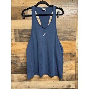 Gymshark Mens Racerback Stringer Tank Top Navy Blue Large L A1A2P Logo Workout